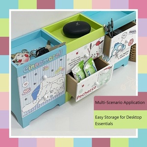Cartoon Desktop <b>Drawer</b> Organizer 2 <b>Drawer</b> Storage Cabinet MDF Desktop Vanity Cabinet for Bedside Counter - Product Image 2
