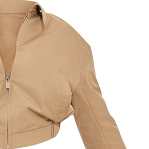 เสื้อแจ็คเก็ตบอมเบอร์ผ้าไหม/ผ้าฝ้าย คอปก ซิปหน้า ชายเสื้อจับจีบ ไหล่ตก แขนเสื้อติดกระดุม  สำหรับฤดูใบไม้ผลิ  โลโก้ด้านหน้า - Product Image 4