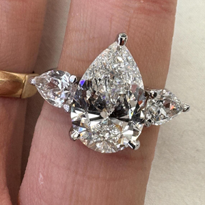 Bague de fiançailles unisexe en diamant de laboratoire taille poire 5 carats, plaqué or 14 carats, bijoux de mariage de luxe certifiés IGI, cadeau - Product Image 6
