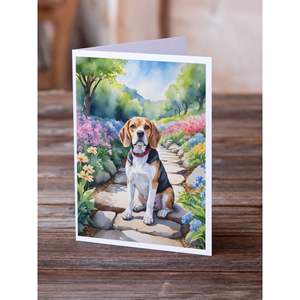 Whimsical A7 Size <b>5x7</b> Beagle Spring Garden Blank Note Cards Pack of 8 with <b>Envelopes</b> Greeting Cards - Product Image 2