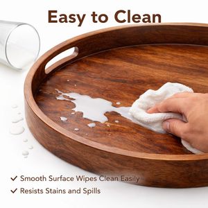 Traditional Modern Wooden Tray with Unique Design Durable & Non-Toxic Food Grade Round Shape for Breakfast Serving Home <b>Decor</b> - Product Image 3