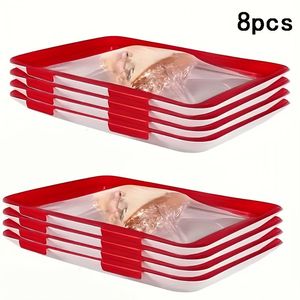 Set di 8 Contenitori Impilabili Rossi per Alimenti, Facili da Usare, Vassoi Sottovuoto con Coperchi per Organizzare il Frigorifero - Product Image 1