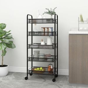 Chariot de cuisine en fer noir à 5 niveaux 18.1 "x 10.2" x 41.3 "Solution de rangement polyvalente - Product Image 1