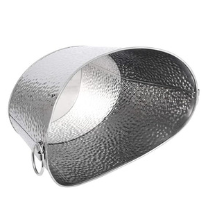 Large Hammered Stainless Steel Oval <b>Ice</b> Bucket With Ring Handles Heavy Duty Party Beer Wine Beverage Tub For Wedding & Party - Product Image 3