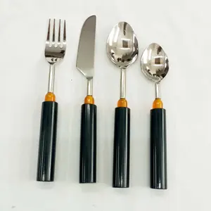 Antique Popular Round Long Inexpensive Handle Cutlery Set Korean Design Spoon & Fork for wedding gift Gold Cutlery set