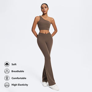 Conjuntos de Yoga Personalizados OEM, Sujetador Deportivo Sin Tirantes de Nailon Elástico Suave, Leggings de Yoga Acampanados con Efecto Levanta Glúteos, 2 Piezas de Cintura Alta - Product Image 3