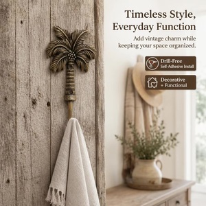 Gancho de Pared Vintage con Forma de Palmera, de Hierro Fundido, Impermeable, Ecológico, Autoadhesivo, Perchero Retro Decorativo con Forma de Planta, Gancho Individual - Product Image 2