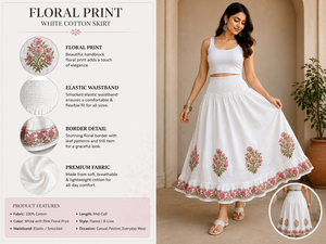 Women's Cotton A-Line Midi <b>Skirt</b> With Floral Embroidery <b>Elastic</b> Waist Ruffled Hem Prairie Chic Style Spring Wear - Product Image 6
