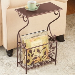 Wrought Iron Traditional <b>Antique</b> Glass Top End Table Metal Bookcase for Living Room Furniture - Product Image 3