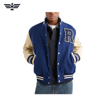 Veste d'hiver réversible en toile pour homme, bleu marine, avec blocs de couleur, col montant, boutons, style baseball, personnalisable
