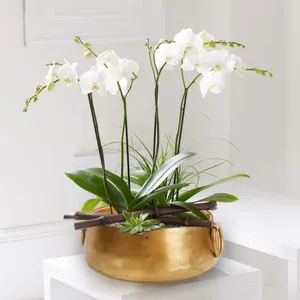 Round <b>Ceramic</b> Eco-Friendly American Style Serving Bowl Solid Gold Color Minimalist Design Handmade Decorative Dish - Product Image 3