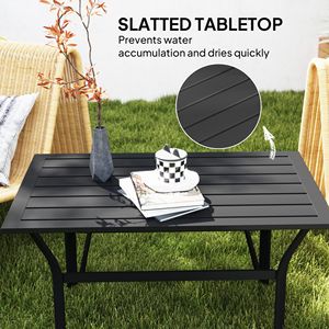Tavolino da Caffè Rettangolare in Metallo Nero per Esterni con Piano a Doghe, Resistente alle Intemperie, per Giardino - Product Image 4