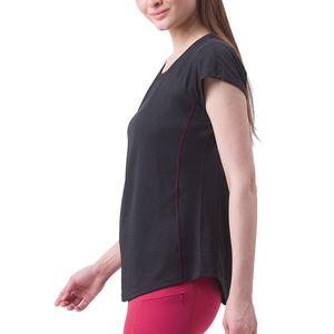 Women Solid Black <b>Cap</b> <b>Sleeve</b> O Neck Knitted T-Shirt Quick Dry Casual Wear 100% Polyester Spring Summer - Product Image 2
