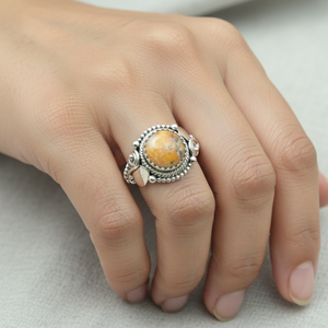 Bague en argent sterling 925 plaqué or avec pierre précieuse turquoise et cuivre, faite à la main, style bohème vintage, pour femme - Product Image 2