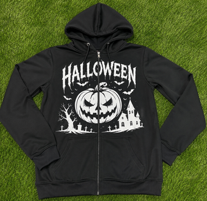 New Design Custom Halloween <b>Zip</b> Up Hoodie Men Black Fleece Sweatshirt Pumpkin Graphic Print <b>Hooded</b> Jacket OEM ODM Streetwear - Product Image 6
