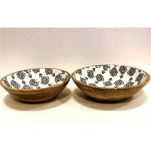 Bol de service en bois fait main, imprimé émail, pour salade et fruits, bol décoratif rustique en bois de manguier, vaisselle de cuisine, bol de rangement - Product Image 1