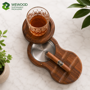 Noyer massif personnalisé 360 °   Cendrier rotatif pour cigares avec porte-verre à whisky et cendrier en métal - Product Image 2