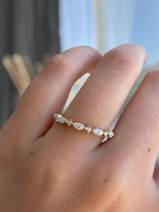 แหวนเพชรทรงมาร์คีส์และทรงกลมแบบมินิมอลลิสต์ วงแหวนทองคำแท้ 14K เพชรเลี้ยงในห้องปฏิบัติการ เหมาะสำหรับเป็นของขวัญวันเกิด วันครบรอบ หรืองานเลี้ยงสำหรับเธอ - Product Image 2