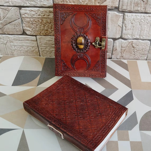 Premium Quality Genuine <b>Leather</b> Handmade Journal Triple Moon Single Stone Journal C-Look Notebook <b>Leather</b> <b>Diary</b> Fore Loved - Product Image 2