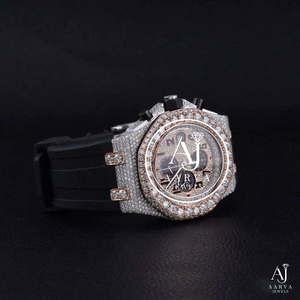 Reloj Cronógrafo Analógico de Cuarzo con Moissanita Helada, Correa de Acero Inoxidable, Cierre de Mariposa, Incrustaciones de Diamantes Negros ETA, Lujo Casual - Product Image 1