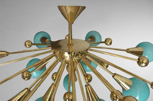Lámpara de Techo Sputnik Moderna de Mediados de Siglo, Lámpara de Araña con Bolas de Cristal Aqua, Accesorio de Pared de Latón para Sala de Estar y Comedor - Product Image 5