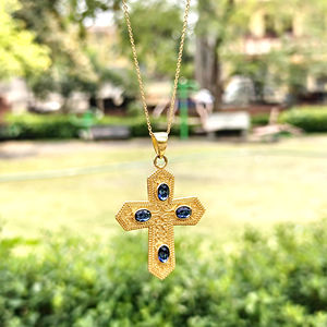 Hip hop <b>necklace</b> oval cut iolite blue quartz <b>crucifix</b> cross pendant <b>necklace</b> solid brass 18k gold plated fashion <b>women</b> <b>necklace</b> - Product Image 5
