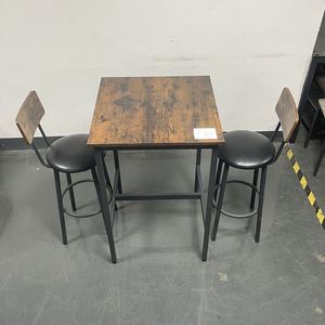 Set tavolo da bar marrone rustico con 2 sgabelli da bar con schienale morbido in PU 23,62 pollici L x 23,62 pollici P x 35,43 pollici H - Product Image 1