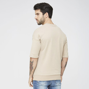 Sweat-shirt à col rond beige pour homme, manches courtes, coupe classique, tricoté, couleur unie, pull décontracté, hiver, 100% coton, écologique - Product Image 5