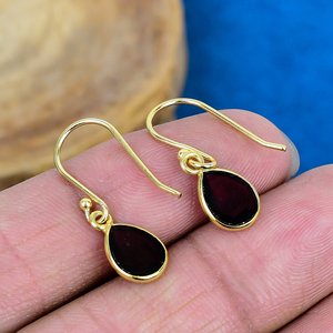 Handmade Smokey Quartz Pear Shape Gemstone Drop Earrings 18k Micron Gold Over 925 <b>Sterling</b> <b>Silver</b> - Product Image 4