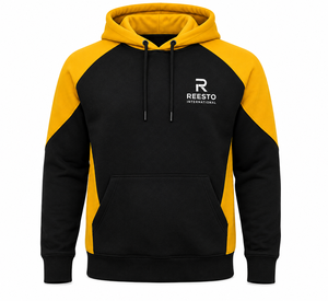 เสื้อฮู้ดผู้ชาย Reesto International แขนเสื้อแบบแร็กแลน ผ้าฟลีซ สีดำเหลือง สวมใส่สบายๆ ในฤดูใบไม้ร่วง เสื้อฮู้ดผ้าฟลีซแบบมีแผ่น - Product Image 1