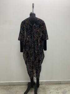 Robe en mousseline de soie à imprimé floral vintage, col en V, manches trois quarts, coupe trapèze, longueur genou, robe décontractée - Product Image 2