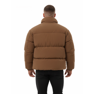 Chaqueta acolchada marrón para hombre, cuello alto, cálida para invierno, gruesa, estilo burbuja, corte ajustado, con cremallera, informal, para exteriores, estilo urbano. - Product Image 5