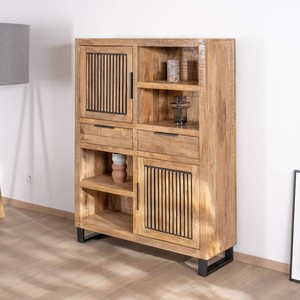 Vandana Autumn Layer Mango wood <b>sideboard</b> with metal legs Manoha design, reversible grooved doors - Product Image 2