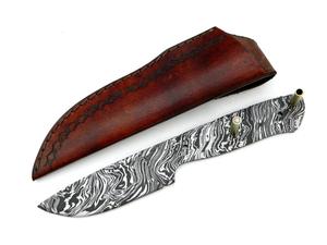 Lame vierge en acier à motifs de qualité supérieure pour assemblage de manche personnalisé, lame utilitaire plein pied pour l'extérieur avec étui en cuir - Product Image 3