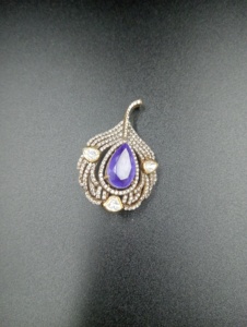 Purple Sapphire Feather Brooch Silver Plated Unisex Wedding Jewelry with Moissanite and Purple Doublet Stone for <b>Clothes</b> - Product Image 4