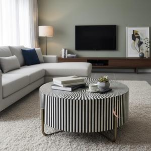 Mesa con Incrustaciones de Hueso de ILAHI, Diseño Moderno con Detalles de Ágata, Almacenamiento Portátil, Muebles para el Hogar - Product Image 1