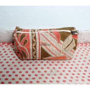 Handmade Floral Pattern Cotton Kantha Cosmetic Pouch Bag with Zipper Closure Modern Style Lightweight Multi-Purpose Women's Gift - Product Image 5