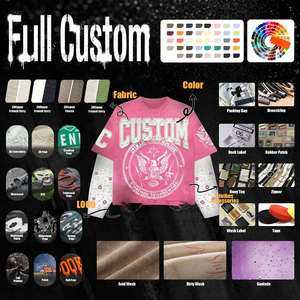 ชายนักกีฬาขี้อาย | เสื้อยืดทรงโอเวอร์ไซส์สำหรับผู้ชาย – ผ้าฝ้ายสองชั้น แขนยาว ลายกราฟิกประดับเพชร ลุคทำสีซีดสไตล์สตรีทแวร์ - Product Image 3