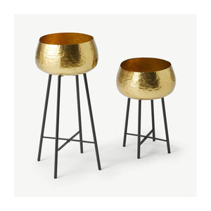 Jardinière cylindrique contemporaine en métal avec support en fer, écologique, chromée, décorative, pour plantes d'intérieur/extérieur, pour jardin - Product Image 4