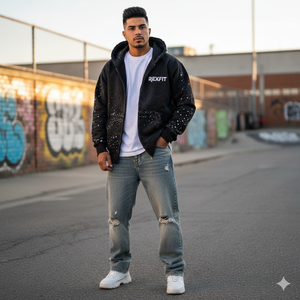 Nouveaux sweats à capuche personnalisés avec strass, vente en gros, streetwear, molleton épais 500 GSM, logos sérigraphiés, sweats à capuche zippés - Product Image 2