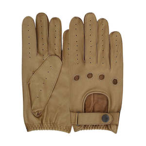 Gants tactiles en cuir beige pour femme, à doigts entiers, avec revers fendu, doublure en cachemire, pour usage quotidien décontracté, paume à grain doux, compatibles détection tactile - Product Image 1