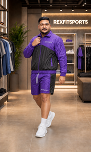 REXFIT SPORTS 2026 Custom Purple <b>Black</b> Nylon <b>Windbreaker</b> Jacket Shorts Set Private Label Streetwear Sportswear Zipper Design - Product Image 4