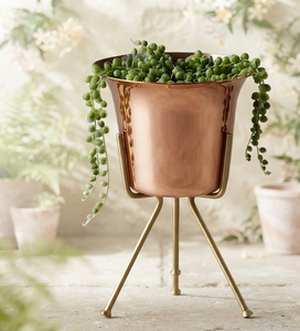 Jardinière Métallique Plaquée Cuivre avec Support, Meilleure Vente, Décoration Intérieure pour Jardin et Salon - Product Image 1