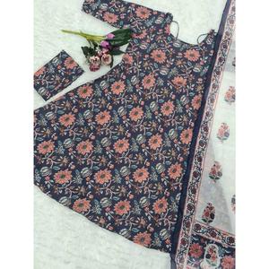 ROPA FORMAL ALGODÓN IMPRESIÓN DIGITAL TRABAJO KURTI BOTOM CON DUPATTA AZUL - Product Image 3