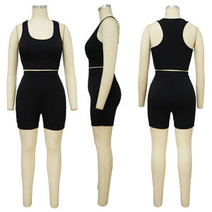 Ensemble deux pièces pour femme : débardeur court violet uni à col rond et short cycliste assorti – Vêtements de sport OEM ODM en gros - Product Image 4