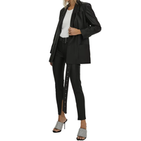 Blazer en cuir PU noir grande taille pour femme, veste à revers à manches longues coupe régulière coupe-vent pour printemps, automne, hiver
