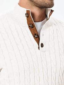 Nouveau pull en laine 100% pour homme de haute qualité, manches longues, couleur unie, bouton unique, pull personnalisé, couleur unie, décontracté, laine douce - Product Image 2