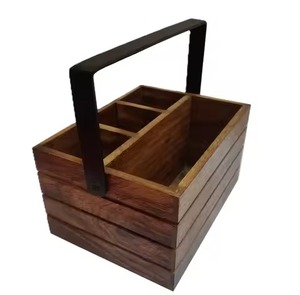 Wooden Storage Box Rectangular With Black Metal Handle Handmade For <b>Kitchen</b> Sundries Organization Rustic Style Wooden <b>Caddy</b> - Product Image 1
