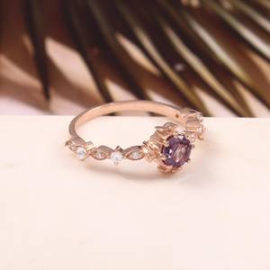 Anillo de Compromiso de Alejandrita, Plata de Ley 925, Chapado en Oro Rosa de 14K, Certificado IGI, Cambio de Color, Regalo para Ella, Fiesta - Product Image 3