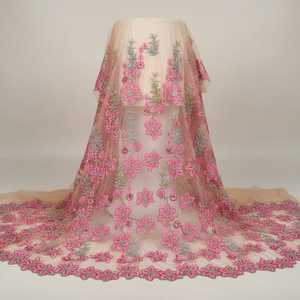 High Quality Latest Trendy Nigerian Authentic Net Lace <b>Fabric</b> With Embroidery Work On Geometric Pattern Net <b>Fabric</b> For Partywear - Product Image 1